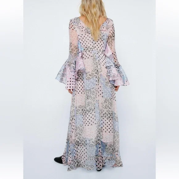 Nasty Gal Collection Chiffon Printed Ruffle Sleeve Maxi Dress size 14 $264 - Picture 4 of 16